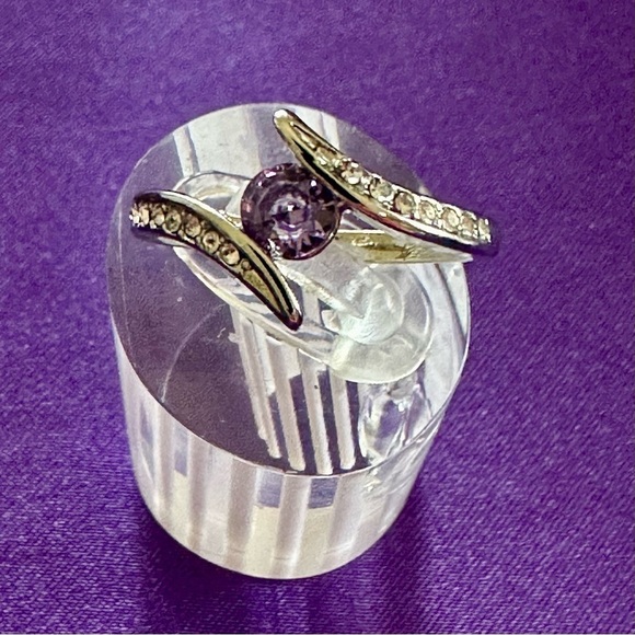 Elegant Amethyst & Zircon Silver Plated Statement Ring – Size 8 - Picture 3 of 14